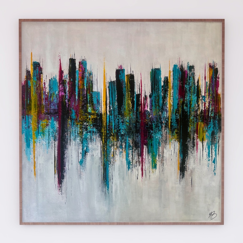City Lines - Abstract Acrylic Texture Painting | 20x20 Canvas | Colorful Art